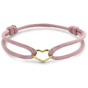 Armband Hartje geelgoud-satijn goudkleurig-zachtroze 13-26 cm