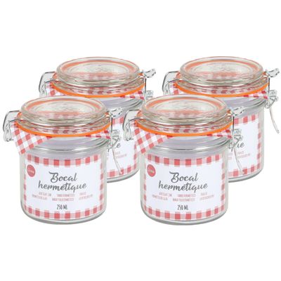 Weckpot/inmaakpot - 4x - 250 ml - glas - met beugelsluiting - D8.5 x H10 cm