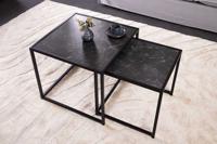 Set van 2 bijzettafels SLIM LINE 50cm antraciet zwart marmeren design salontafel met metalen frame - 44179