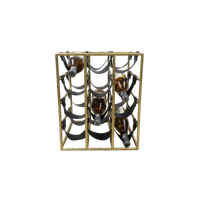 Wijnrek 12 Flessen - 30x32x42 - Antiek Goud / Zwart - Metaal / Leer