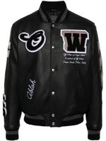 Off-White logo-appliqué leather bomber jacket - Noir - thumbnail