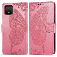 Butterfly Love bloemen reliëf horizontale Flip lederen case voor Google pixel 4 met houder & kaartsleuven & portemonnee & Lanyard (roze)