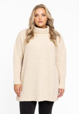Yoek Gebreide trui met col | Beige | Maat 50/52