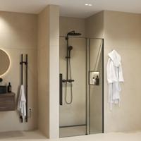 Nisdeur Sanivo Sena Met Vast Paneel Helder Glas 90x200 cm Met Montageset Mat Zwart Nisdeur Sanivo Sena Met Vast Paneel Helder Glas 90x200 cm Met Montageset Mat Zwart