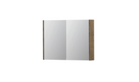 INK SPK1 spiegelkast met 2 dubbel gespiegelde deuren, 1 verstelbaar glazen planchet, stopcontact en schakelaar 80 x 14 x 60 cm, naturel eiken