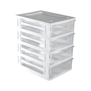 Ladeblokje/bureau organizer 4x grote lades - wit/transparant - L26 x B35 x H39 cm - kunststof