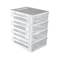 Ladeblokje/bureau organizer 4x grote lades - wit/transparant - L26 x B35 x H39 cm - kunststof