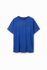 Effen T-shirt met borduursel - BLUE - S