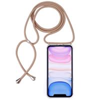 Vierhoek anti-val trasparent TPU mobiele telefoon geval met Lanyard voor iPhone 11 (beige)
