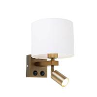 QAZQA Wandlamp brons met leeslamp en kap 18 cm wit - Brescia - thumbnail