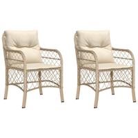 vidaXL Tuinstoelen 2 st met kussens poly rattan beige - thumbnail