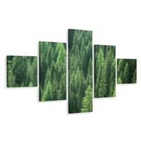 Schilderij - Prachtig Dennenbos, groene wanddecoratie, 5 luik, premium print - thumbnail