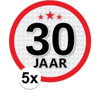 30 jaar leeftijd sticker - 5x - rond - Dia 15 cm - 30 jaar verjaardag - jubileum - leeftijd versieri
