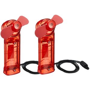 Ventilator voor in je hand - 2x - Verkoeling in zomer - 10 cm - Rood