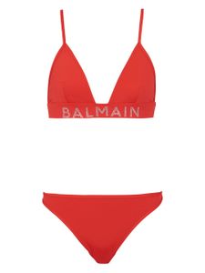 Balmain bikini à logo orné de cristaux - Rouge