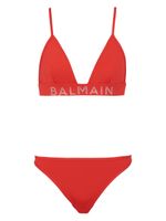 Balmain bikini à logo orné de cristaux - Rouge