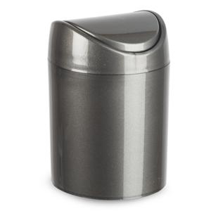 Plasticforte Mini prullenbakje met klepdeksel - donkergrijs - 1,4L - 17 cm