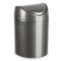 Plasticforte Mini prullenbakje met klepdeksel - donkergrijs - 1,4L - 17 cm