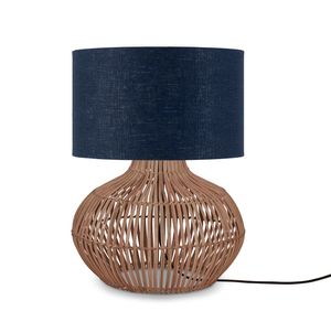 GOOD&MOJO Tafellamp 'Kalahari' Rotan en linnen, 48cm, kleur Naturel/Denimblauw