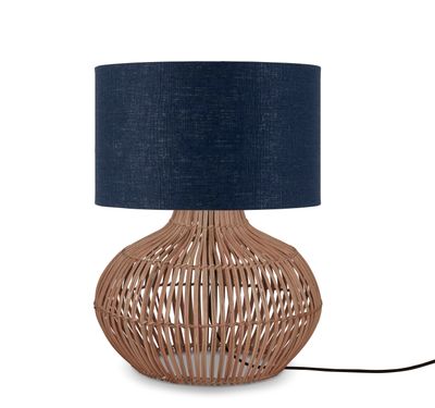 GOOD&MOJO Tafellamp 'Kalahari' Rotan en linnen, 48cm, kleur Naturel/Denimblauw
