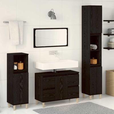 Badkamermeubelset 3 pcs Zwart 30 x 30 x 180 cm Bewerkt hout