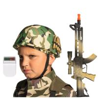 Carnaval verkleed accessoires voor kinderen - Soldatenhelm - camouflage schmink - geweer 38 cm