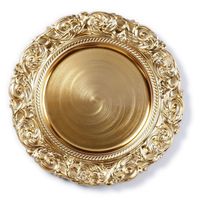 Ronde gouden onderzet bord/kaarsonderzetter met decoratieve rand 33 cm - Kaarsenplateaus - thumbnail