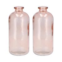 DK Design Bloemenvaas fles model - 2x - helder gekleurd glas - perzik roze - D11 x H25 cm - Vazen - thumbnail