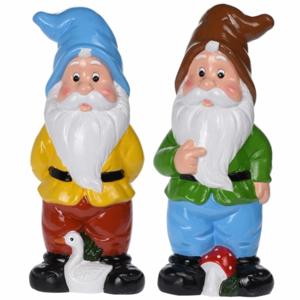 Tuinkabouters - 2x - polystone - 40 cm - bruine en blauwe muts - tuinbeelden