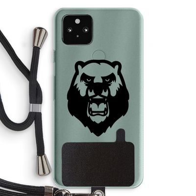 Angry Bear (black): Pixel 5a 5G Transparant Hoesje met koord