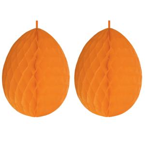 Paas decoratie ei van papier - 2x - oranje - 30 cm - brandvertragend crepepapier - Pasen