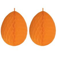 Paas decoratie ei van papier - 2x - oranje - 30 cm - brandvertragend crepepapier - Pasen