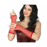 Carnaval verkleed handschoenen - visnet stof - rood - vingerloos - dames - elastiek   -