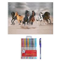 Schetsboek Paarden liefhebbers A4 50 paginas met 10 gelpennen   - - thumbnail