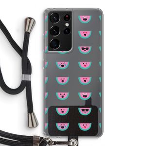 Smiley watermeloenprint: Samsung Galaxy S21 Ultra Transparant Hoesje met koord