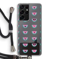 Smiley watermeloenprint: Samsung Galaxy S21 Ultra Transparant Hoesje met koord
