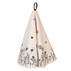 Clayre & Eef Theedoek Ø 80 cm Beige Zwart Katoen Bloemen Keukenhanddoek Beige Keukenhanddoek