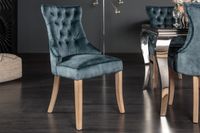 Elegante stoel CASTLE petrol fluweel landelijke stijl met comforthandvat - 40470