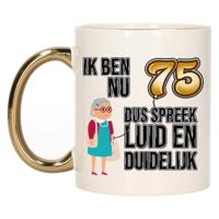 Verjaardag cadeau mok 75 jaar - luid en duidelijk oma - goud - 300 ml - Keramiek