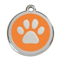 Paw Print Orange roestvrijstalen hondenpenning large/groot dia. 3,8 cm - RedDingo