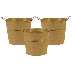 Plantenpot/bloempot/emmer - 3x - zink - oud goud - D16 x H14 cm