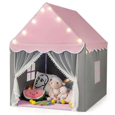 Kinderspeeltent Kinderspeelhuis met Sterlicht 105 x 121 x 136 cm Roze + Grijs
