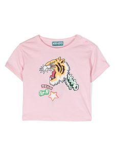 Kenzo Kids tiger-print cotton T-shirt - Rose