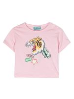 Kenzo Kids tiger-print cotton T-shirt - Rose