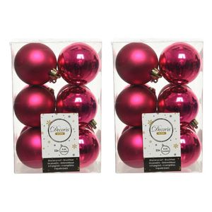 24x Kunststof kerstballen glanzend/mat bessen roze 6 cm kerstboom versiering/decoratie - Kerstbal