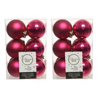 24x Kunststof kerstballen glanzend/mat bessen roze 6 cm kerstboom versiering/decoratie - Kerstbal - thumbnail