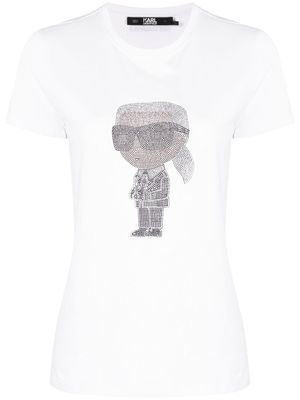 Karl Lagerfeld t-shirt Ikon à ornements strassés - Blanc