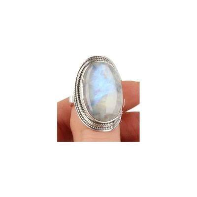 Bewerkte Zilveren Ring met Maansteen Regenboog (Model 11 - Maat 18,5)