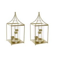 Set van 2x stuks metalen theelichthouders / lantaarns goud met glas 34 cm