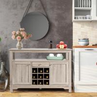 Keuken Dressoir Houten Keukenkast met Laden & Open Schap Rustiek Buffet Opbergkast voor Woon- & Eetkamer Grijs